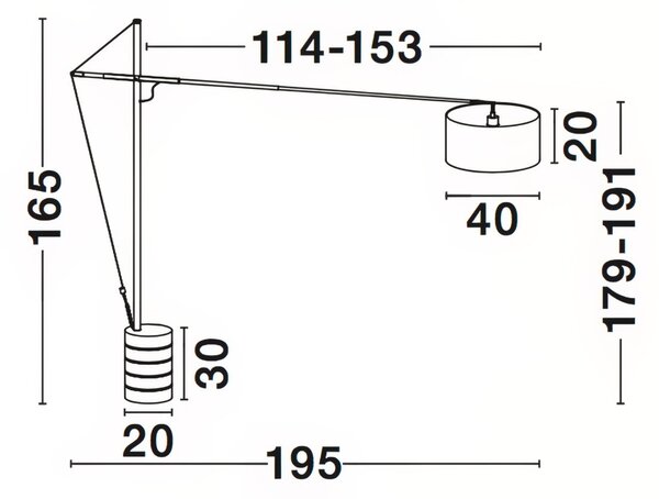 Černá kovová stojací lampa Nova Luce Traccia 165 cm