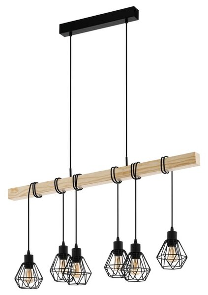 Závěsné svítidlo TOWNSHEND 5 černý kov/světlé dřevo, šířka 100 cm