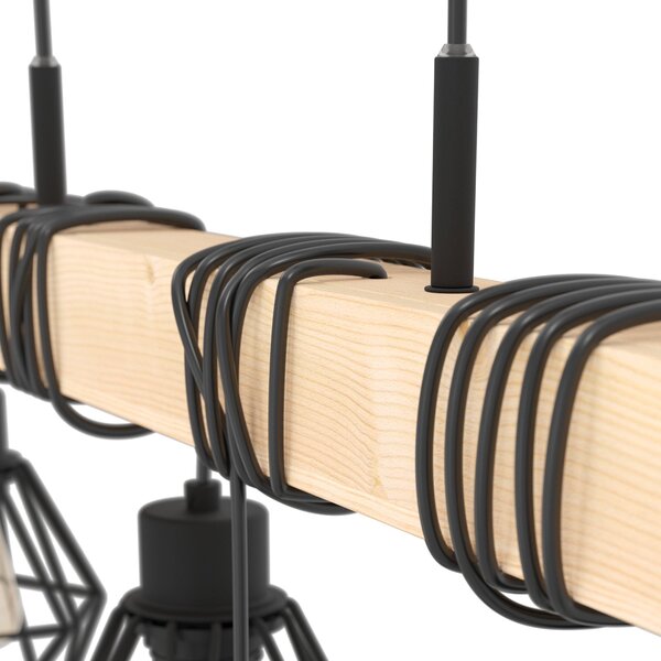Závěsné svítidlo TOWNSHEND 5 černý kov/světlé dřevo, šířka 100 cm