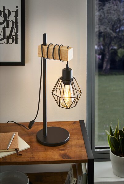 Stolní lampa TOWNSHEND 5 černý kov/světlé dřevo