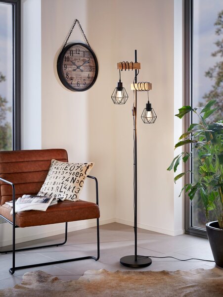 Stojací lampa TOWNSHEND 5 černý kov/světlé dřevo