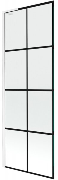 Mexen Next L, 1-křídlová vanová zástěna 70 x 150 cm, 6mm čiré sklo-černý vzor, ​​bílý profil, 895-070-000-03-77-20