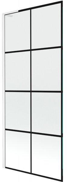 Mexen Next L, 1-křídlová vanová zástěna 80 x 150 cm, 6mm čiré sklo-černý vzor, ​​bílý profil, 895-080-000-03-77-20