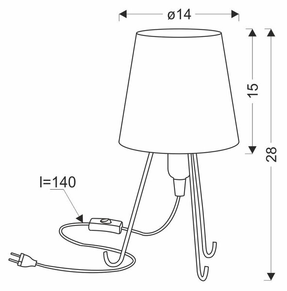 Stolní lampa trojnožka SMALLY - 1xE14, 40W, černá / žlutá