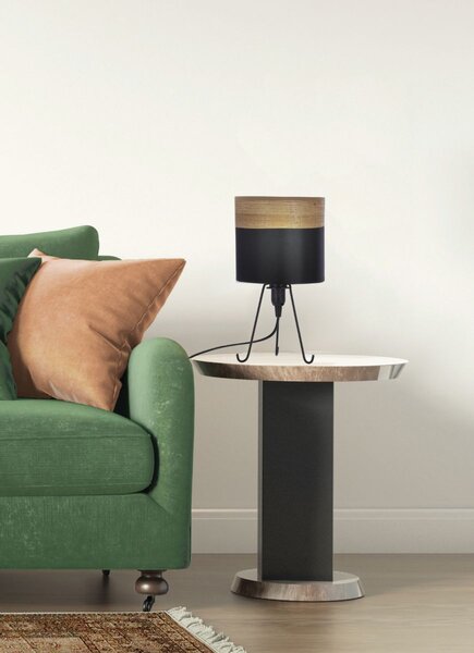 Stolní lampa trojnožka SMALLY - 1xE14, 40W, černá / ořech