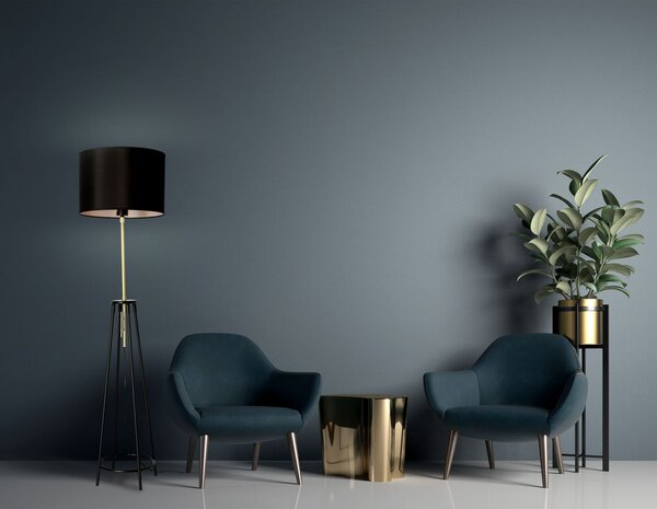 Moderní stojací lampa TEGOLA - 1xE27, 60W, černá / matná zlatá