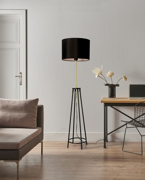 Moderní stojací lampa TEGOLA - 1xE27, 60W, černá / matná zlatá