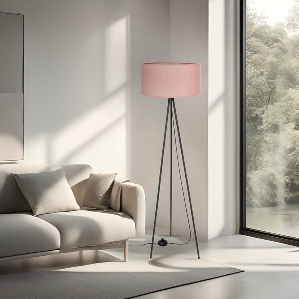 Stojací lampa trojnožka SHANTI - 1xE27, 40W, černá / vřesová růžová