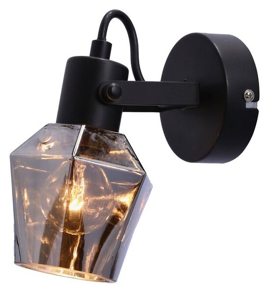 Moderní nástěnné bodové svítidlo RANDI - 1xE14, 40W, černé / kouřové sklo
