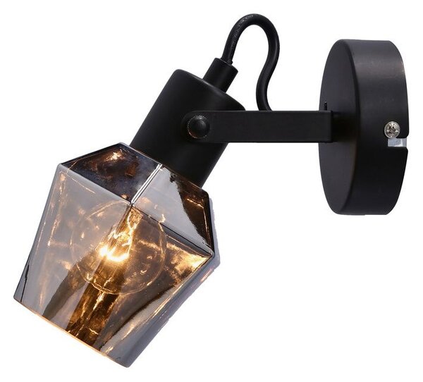 Moderní nástěnné bodové svítidlo RANDI - 1xE14, 40W, černé / kouřové sklo