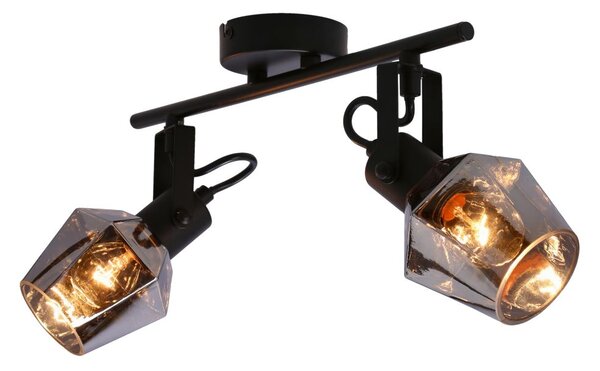 Stropní / nástěnné bodové svítidlo RANDI - 2xE14, 40W, černé / kouřové sklo