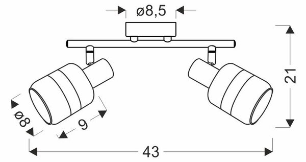 Stropní / nástěnné bodové svítidlo YUKI - 2xE14, 15W, černé / kouřové sklo