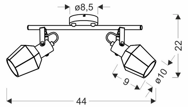 Stropní / nástěnné bodové svítidlo RANDI - 2xE14, 40W, černé / kouřové sklo