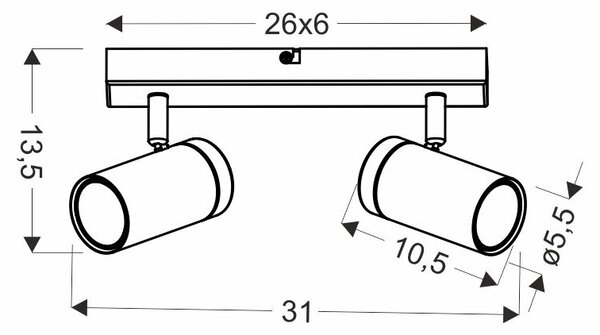 Nástěnné / stropní bodové světlo LAGOS - 2xGU10, 15W, černé / hnědé