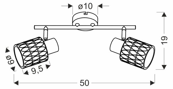 Nástěnné / stropní bodové svítidlo BILL - 2xE27, 40W, černé / kouřové sklo