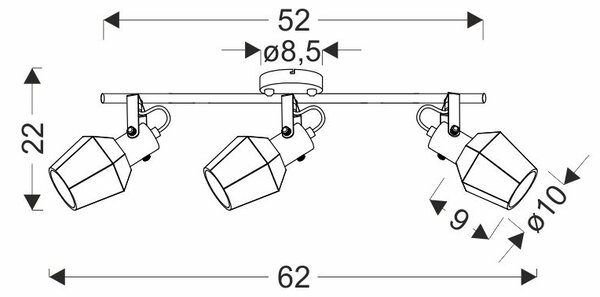 Stropní bodové svítidlo RANDI - 3xE14, 40W, černé / kouřové sklo