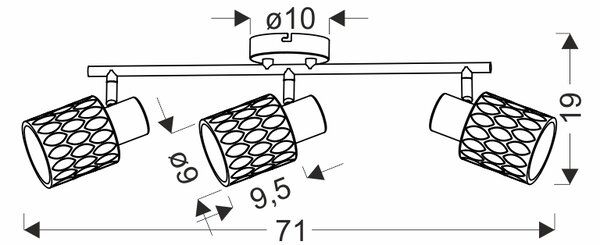 Stropní bodové svítidlo BILL - 3xE27, 40W, černé / kouřové sklo