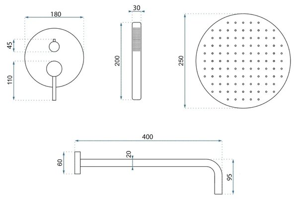 Sprchový komplet REA ARGON + BOX s podomítkovou baterií, ocel kartáčovaná