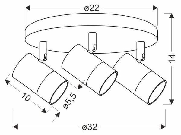 Stropní kulaté bodové světlo TOBI - 3xGU10, 15W, zlaté / bílé