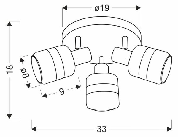 Stropní bodové svítidlo YUKI - 3xE14, 15W, černé / kouřové sklo