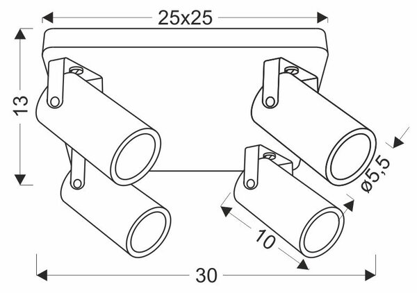 Stropní hranaté bodové svítidlo GARY - 4xGU10, 15W, černé