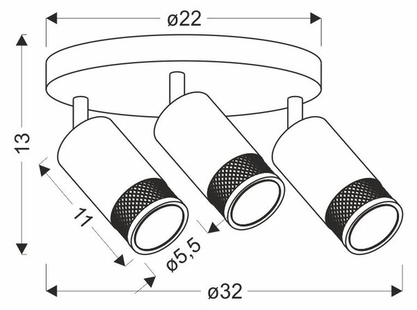 Stropní kulaté bodové svítidlo FLIN - 3xGU10, 15W, černé / zlaté