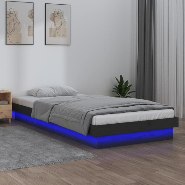 Rám postele s LED světlem šedý 90 x 200 cm masivní dřevo