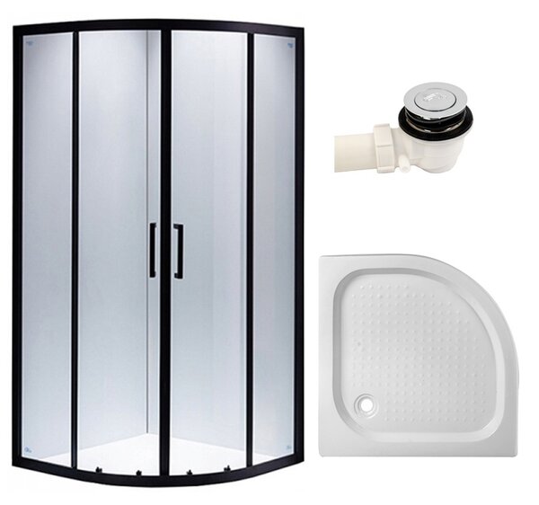 BPS-koupelny Čtvrtkruhový sprchový kout BS01B 90x90 cm černá/transparent + vanička SXL01B bílá