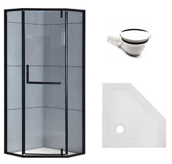 BPS-koupelny Pětiúhelníkový sprchový kout KZ4026A BL 80x80 černá/transparent + vanička ST07A WH bílá