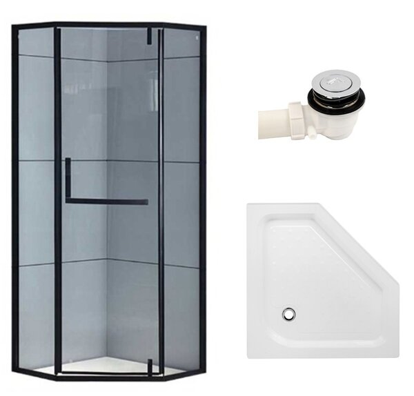 BPS-koupelny Pětiúhelníkový sprchový kout KZ4026A BL 80x80 černá/transparent + vanička SXL07A WH bílá