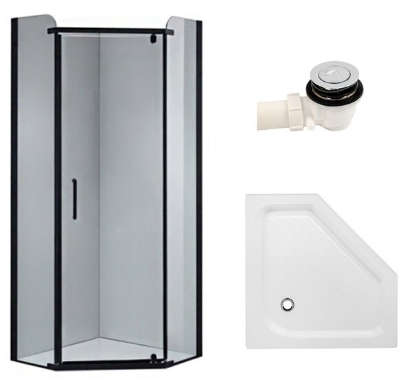 BPS-koupelny Pětiúhelníkový sprchový kout KZ91A BL 80x80 černá/transparent + vanička SXL07A WH bílá