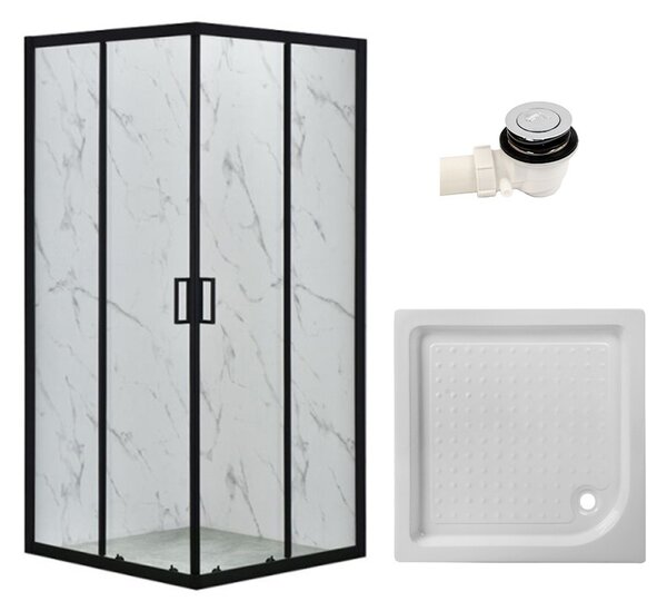 BPS-koupelny Čtvercový sprchový kout BL31A 80x80 černá/transparent + vanička SXL02A bílá