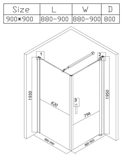 BPS-koupelny Čtvercový sprchový kout KZ1190B 90x90 chrom/transparent + vanička RIKO BL černá