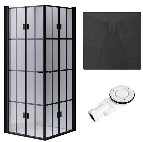 BPS-koupelny Čtvercový sprchový kout BS08B-M 90x90 černá/transparent + vanička RIKO BL černá