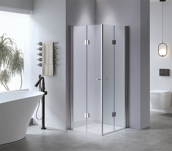 BPS-koupelny Čtvercový sprchový kout KZ1290C 100x100 chrom/transparent + vanička SXL02C BL černá
