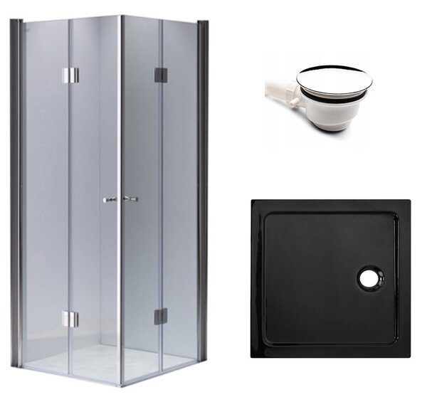 BPS-koupelny Čtvercový sprchový kout KZ1290C 100x100 chrom/transparent + vanička ST06A BL černá