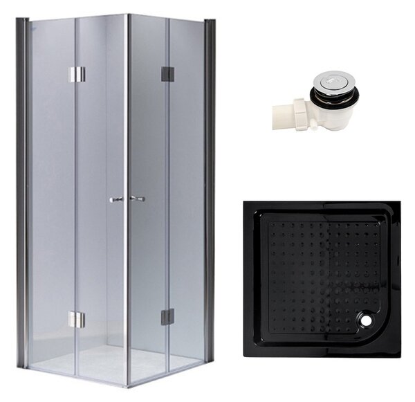 BPS-koupelny Čtvercový sprchový kout KZ1290C 100x100 chrom/transparent + vanička SXL02C BL černá