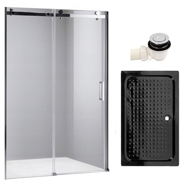 BPS-koupelny Posuvné sprchové dveře SH03B 100 chrom/transparent pro instalaci do niky + vanička SXL03C 100x80 černá