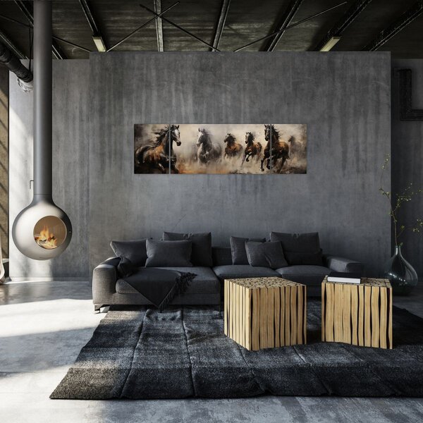 Obraz - Olejomalba koní (170x50 cm)