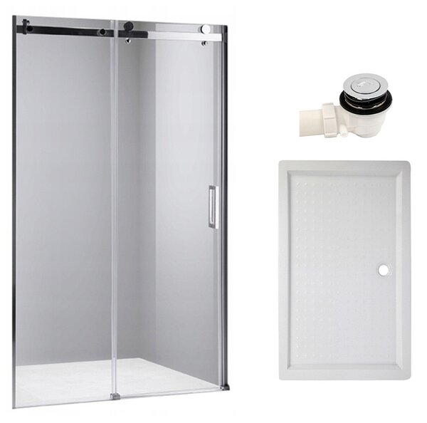 BPS-koupelny Posuvné sprchové dveře SH03B 100 chrom/transparent pro instalaci do niky + vanička SXL03C 100x80 bílá