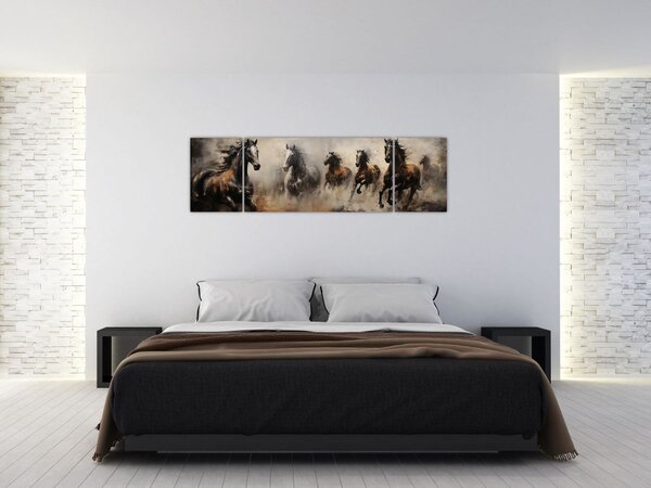 Obraz - Olejomalba koní (170x50 cm)