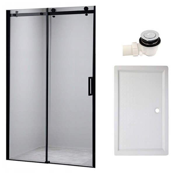 BPS-koupelny Posuvné sprchové dveře SH03B 100 černá/transparent pro instalaci do niky + vanička SXL03C 100x80 bílá