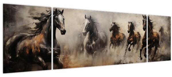 Obraz - Olejomalba koní (170x50 cm)