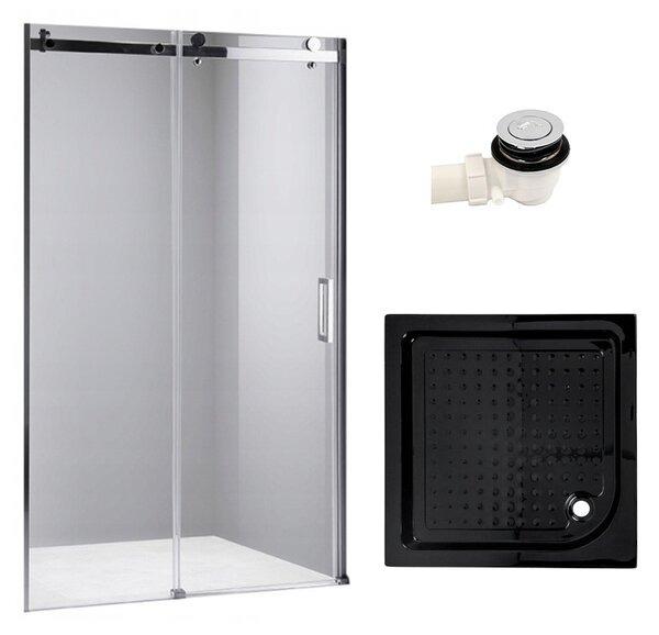 BPS-koupelny Posuvné sprchové dveře SH03B 100 chrom/transparent pro instalaci do niky + vanička SXL02C 100x100 černá