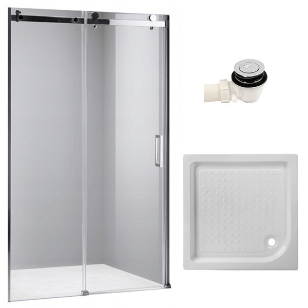 BPS-koupelny Posuvné sprchové dveře SH03B 100 chrom/transparent pro instalaci do niky + vanička SXL02C 100x100 bílá