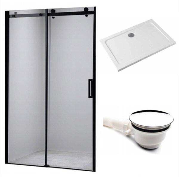 BPS-koupelny Posuvné sprchové dveře SH03D 120 černé/transparent pro instalaci do niky + vanička ST06C 120x100 bílá