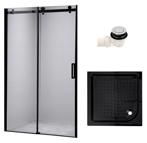 BPS-koupelny Posuvné sprchové dveře SH03B 100 černá/transparent pro instalaci do niky + vanička SXL02C 100x100 černá
