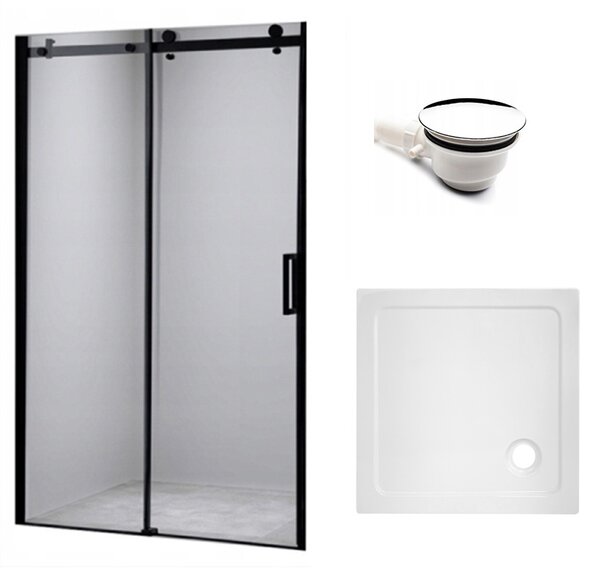 BPS-koupelny Posuvné sprchové dveře SH03D 120 černé/transparent pro instalaci do niky + vanička ST06C 120x100 bílá