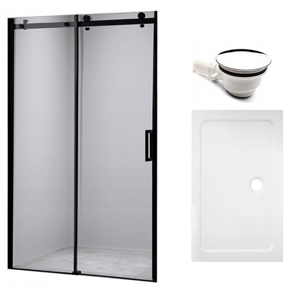Hydrosan Posuvné sprchové dveře SH03B 100 černé/transparent pro instalaci do niky + vanička ST03A 100x80 bílá