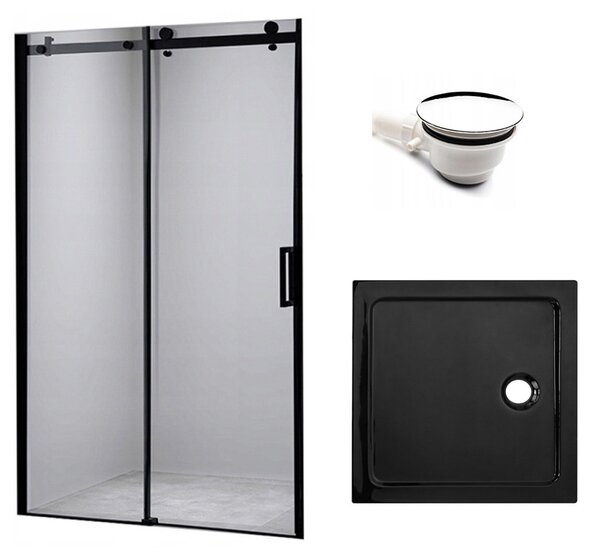BPS-koupelny Posuvné sprchové dveře SH03B 100 černé/transparent pro instalaci do niky + vanička ST06A 100x100 černá